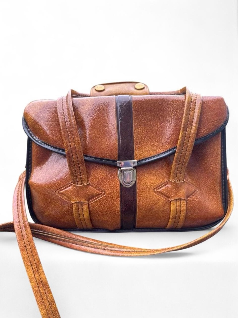 Vintage 70s / 80s Faux Leather Plaid Lined Lunchbox Bag